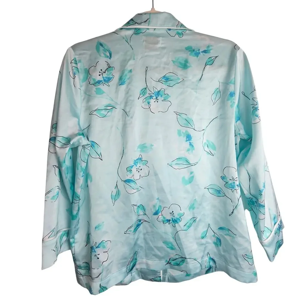 Kate Spade Womens Floral 2pc Pajama Set Size S Sleepwear Loungewear Satin Blue